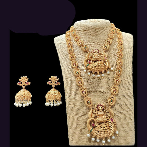 Manisha Jewellery Gold Plated Pink & Green Pota Stone Bridal Jewellery Set