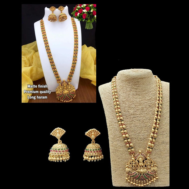 Manisha Jewellery Pink & Green Pota Stone Temple Long Necklace Set
