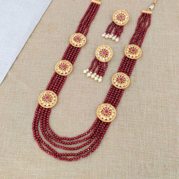 Manisha Jewellery Kundan Stone & Beads Gold Plated Long Necklace Set