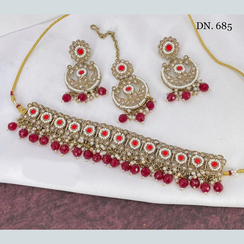 Manisha Jewellery Kundan Stone & Beads Gold Plated Choker Necklace Set