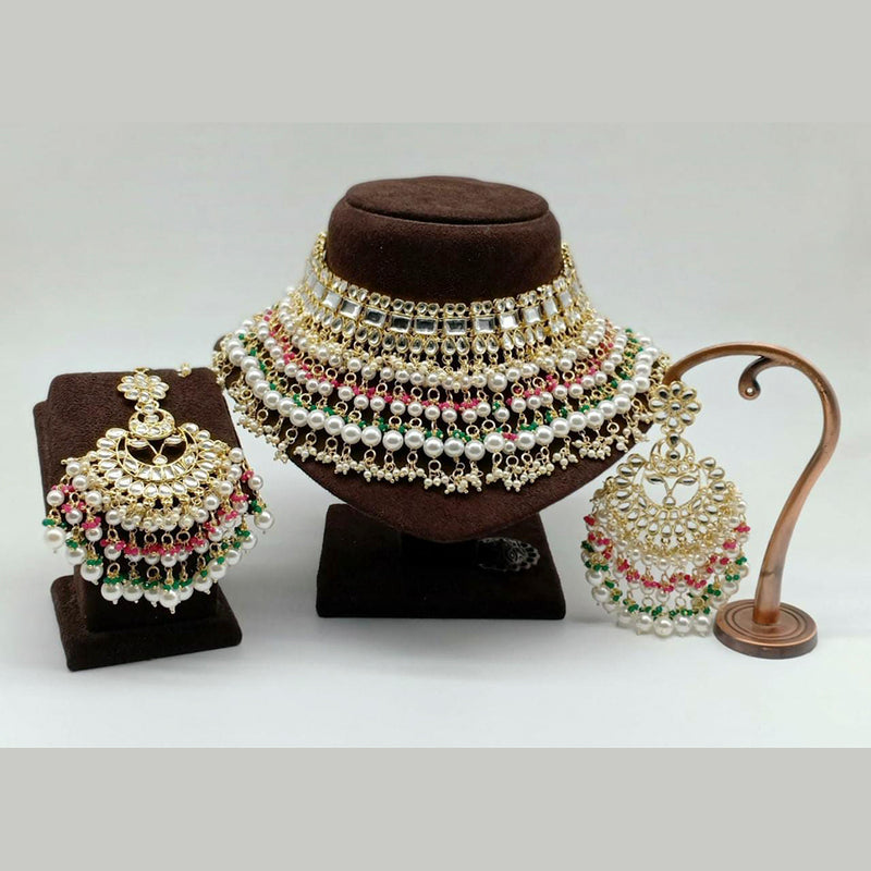 Manisha Jewellery Gold Plated  Kundan And Pearl Designer Choker Necklace Set