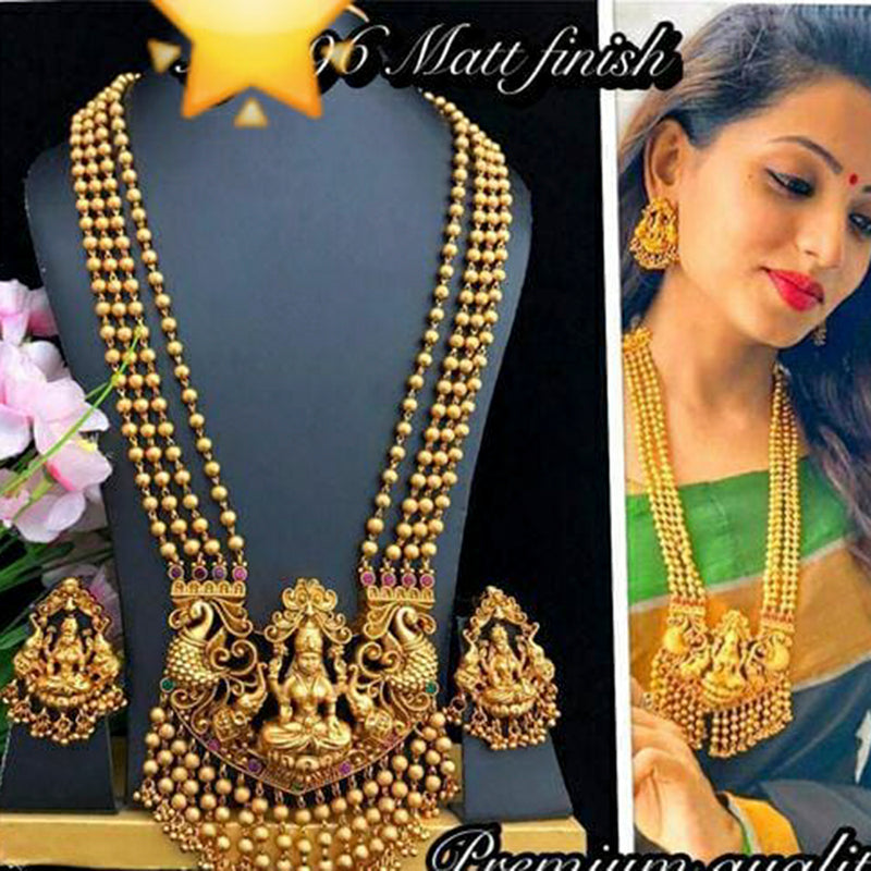 Manisha Jewellery Gold Plated Pink & Green Pota Stone Temple Haram Necklace Set