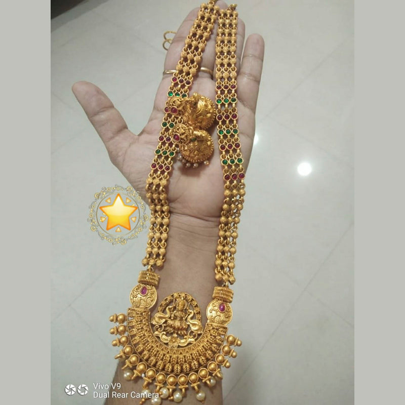 Manisha Jewellery Gold Plated Pink & Green Pota Stone Haram Necklace Set