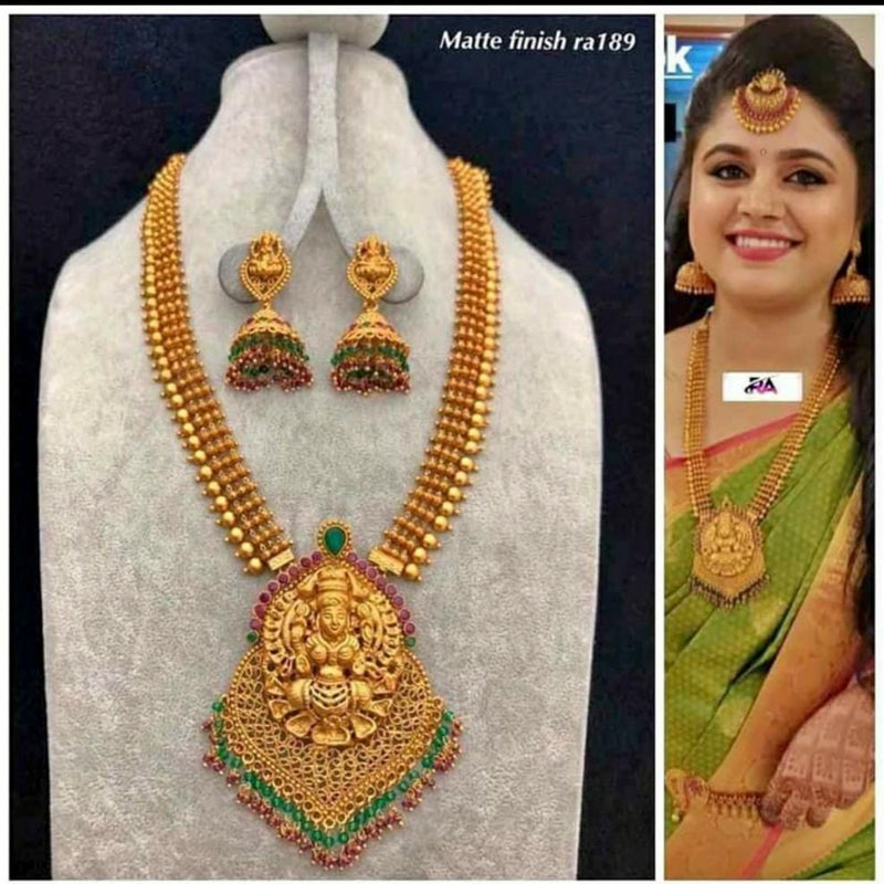 Manisha Jewellery Gold Plated Pink & Green Pota Stone Haram Temple Necklace Set