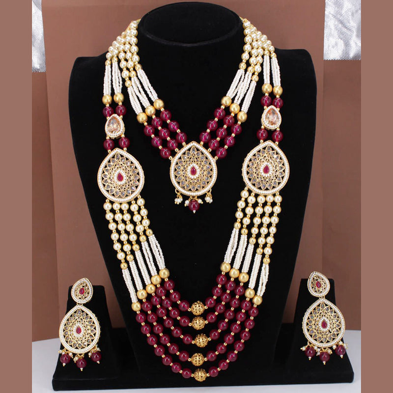 Manisha Jewellery Gold Plated AD Stone & Beads Haram Double Necklace Set