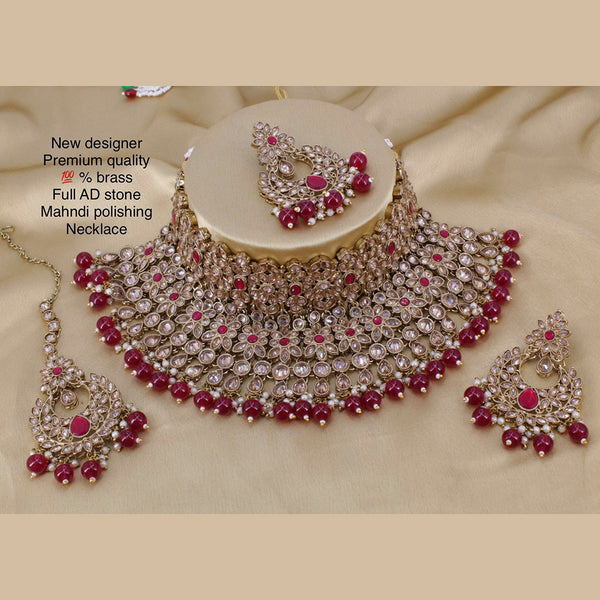 Manisha Jewellery Brass AD Stone & Beads Designer Choker Necklace Set