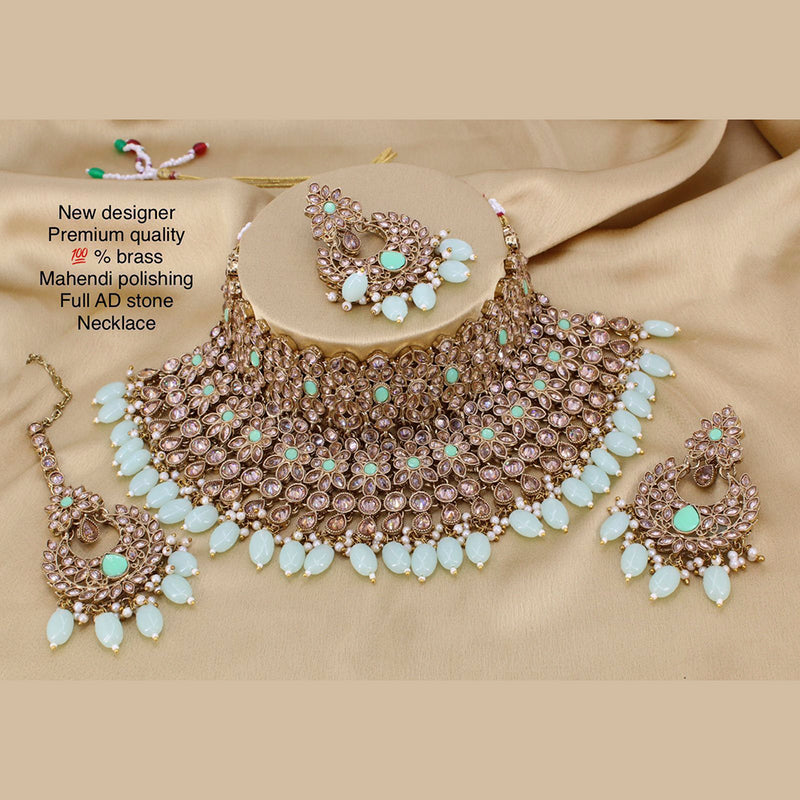 Manisha Jewellery Brass AD Stone & Beads Designer Choker Necklace Set