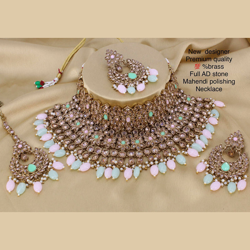 Manisha Jewellery Brass AD Stone & Beads Designer Choker Necklace Set