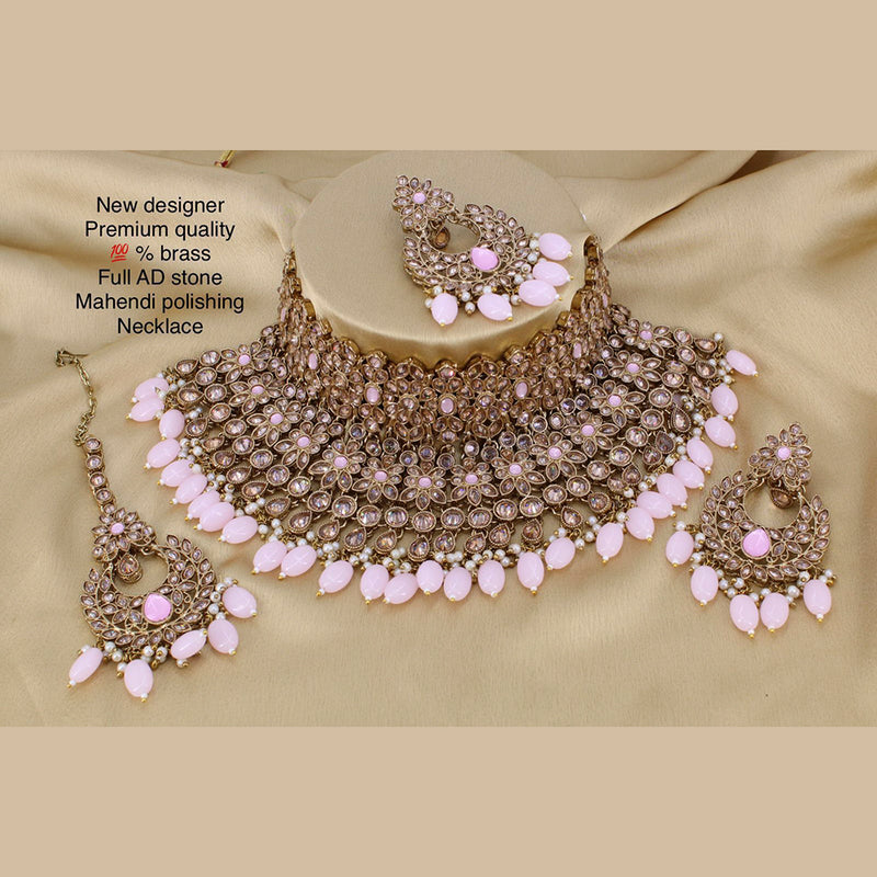 Manisha Jewellery Brass AD Stone & Beads Designer Choker Necklace Set