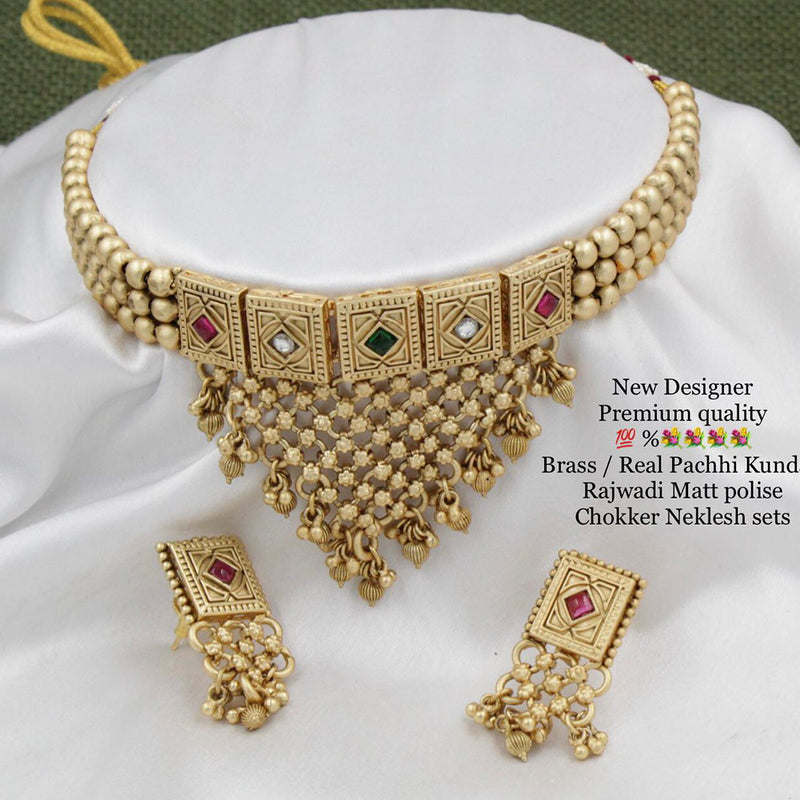 Manisha Jewellery Brass Real Pachhi Kundan Rajwadi Matte Polish Choker Necklace Set