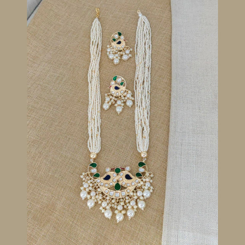 Manisha Jewellery Kundan Stone & Meenakari & Pearl Gold Plated Long Haram Necklace Set