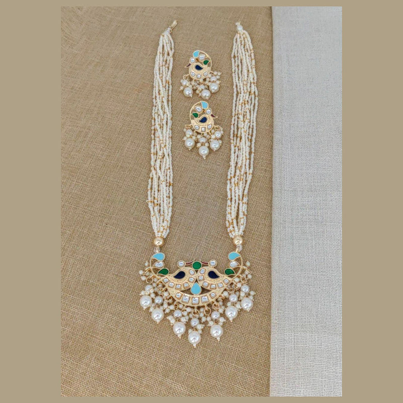 Manisha Jewellery Kundan Stone & Meenakari & Pearl Gold Plated Long Haram Necklace Set