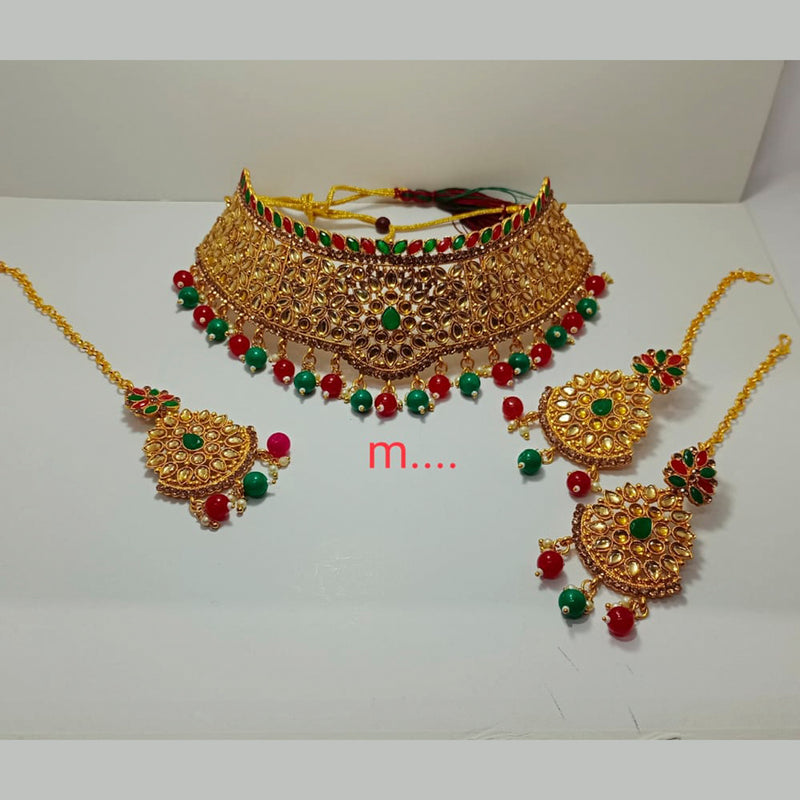Manisha Jewellery Gold Plated Designer Kundan Stone & Beads Choker Necklace Set