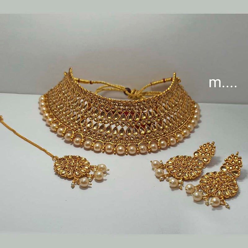 Manisha Jewellery Gold Plated Designer Kundan Stone & Pearl Choker Necklace Set