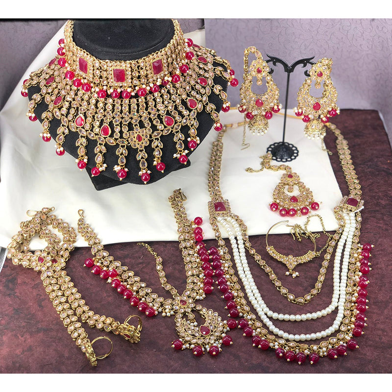Manisha Jewellery Gold Plated Kundan & Crystal Stone Beads Bridal Set