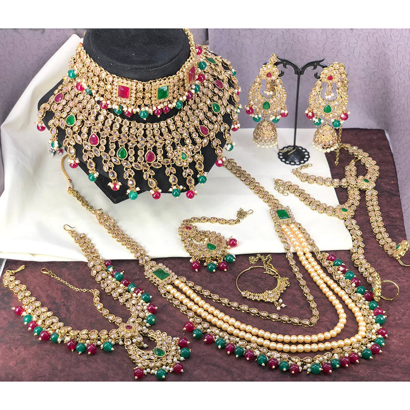 Manisha Jewellery Gold Plated Kundan & Crystal Stone Beads Bridal Set