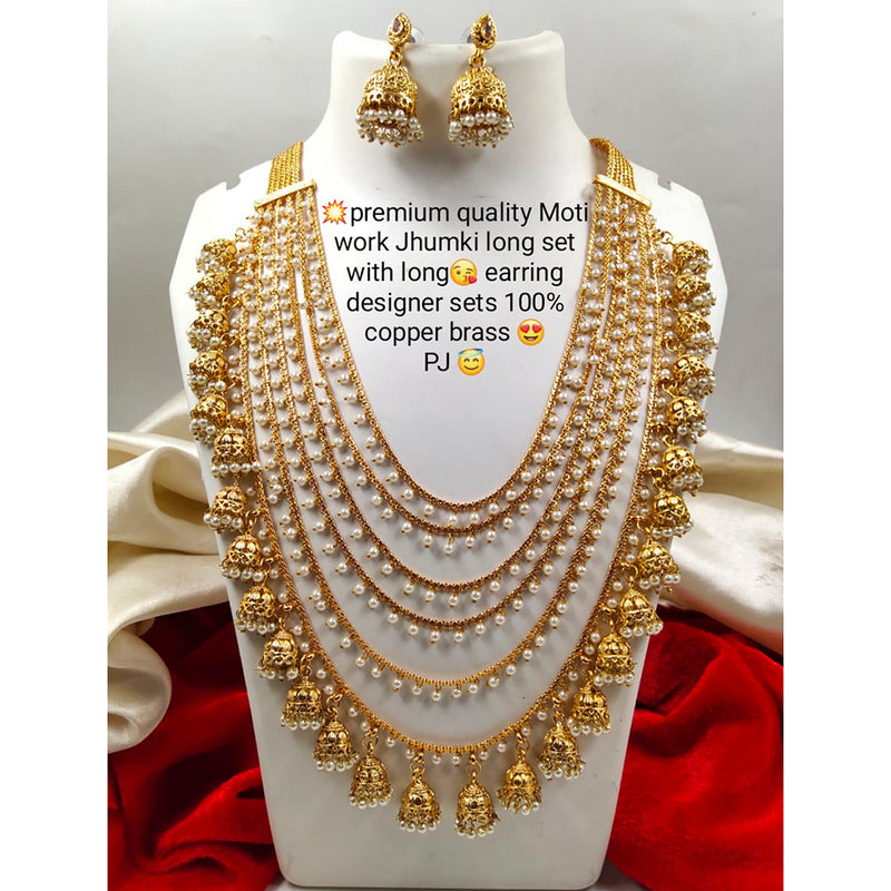 Manisha Jewellery Copper Brass Moti Work Jhumki Long Necklace Set