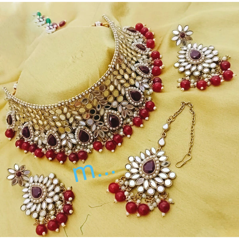 Manisha Jewellery Gold Plated Pota Stone And Beads Mirror Necklace Set