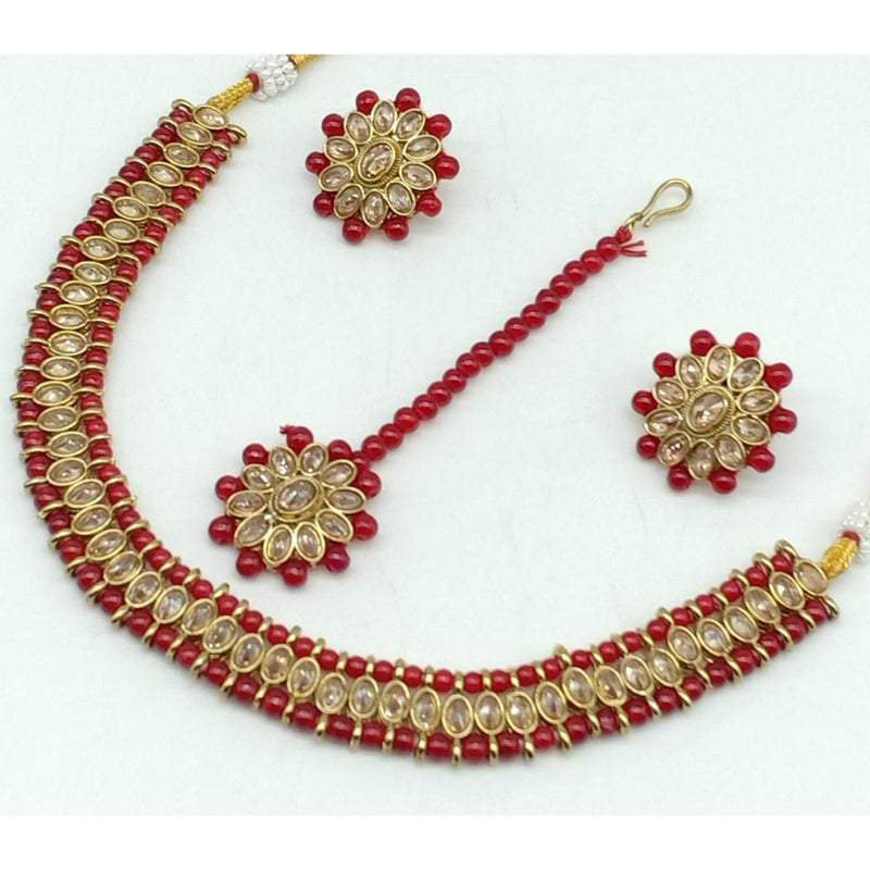 Manisha Jewellery Crystal Stone And Beads Gold Plated Choker Necklace Set