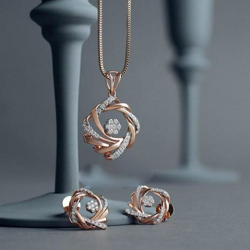 Manisha Jewellery Rose Gold Plated Ad Stone Pendant Set