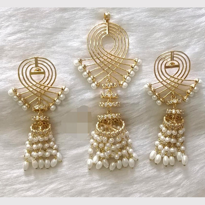 Manisha Jewellery Gold Plated Pearl Pendant & Earrings