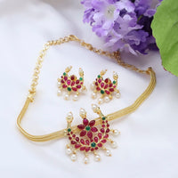 Diksha Collection Gold Plated Pota Stone Necklace Set