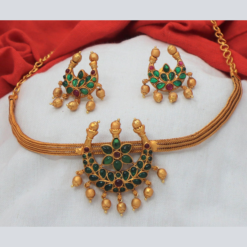 Diksha Collection Gold Plated Pota Stone Necklace Set