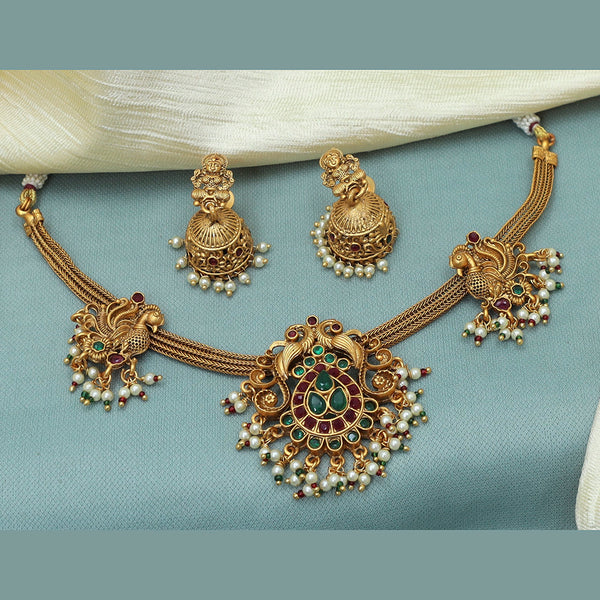 Diksha Collection Gold Plated Pota Stone Necklace Set