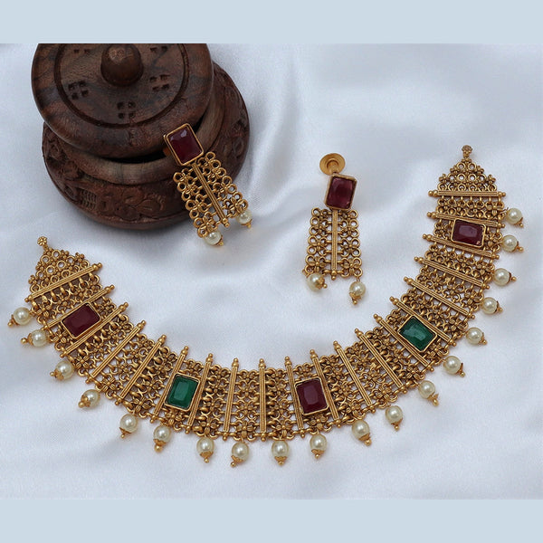 Diksha Collection Gold Plated Pota Stone Necklace Set