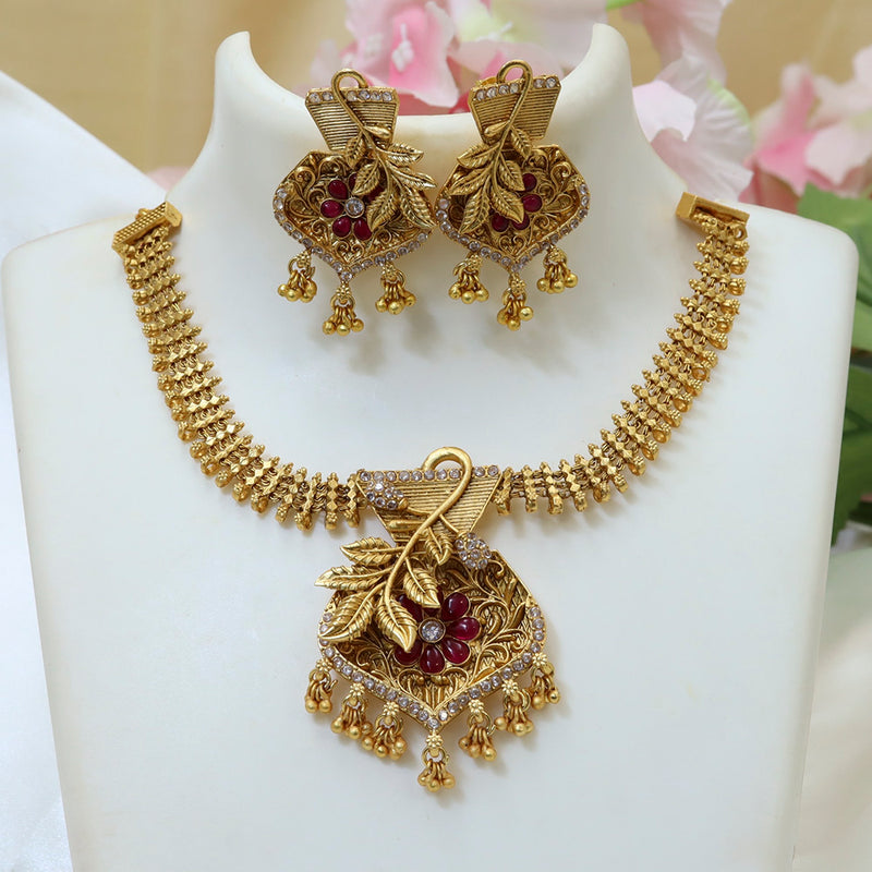 Diksha Collection Gold Plated Pota Stone Necklace Set