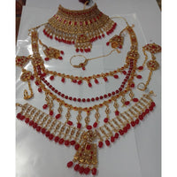 Neetu Art Gold Plated Red Stone And Kundan Bridal Jewellery Set for Women  - NABridal32
