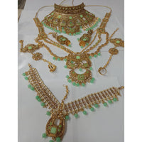 Neetu Art Gold Plated Green Stone And Kundan Bridal Jewellery Set for Women  - NABridal33