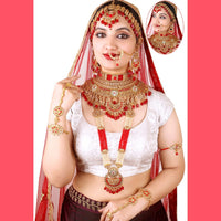 Neetu Art Gold Plated Red Stone And Kundan Bridal Jewellery Set for Women