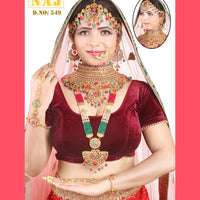 Neetu Art Gold Plated Red & Green Stone And Kundan Bridal Jewellery Set for Women