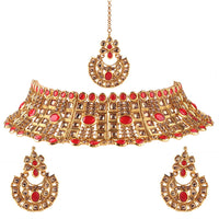 Neetu Art Gold Plated Austrian Stone Choker Necklace Set With Maangtikka