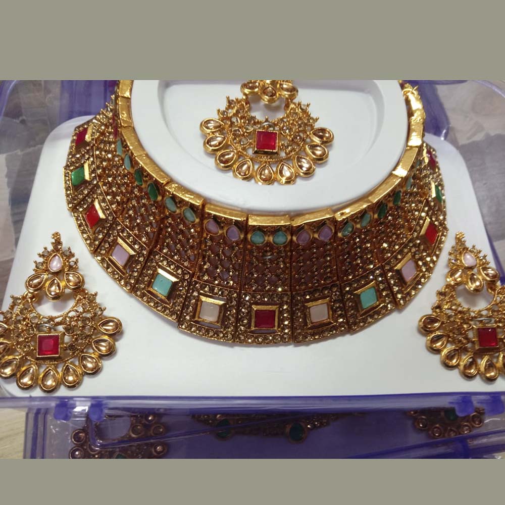 Neetu Art Gold Plated Kundan Stone Choker Necklace Set With Maang tikka