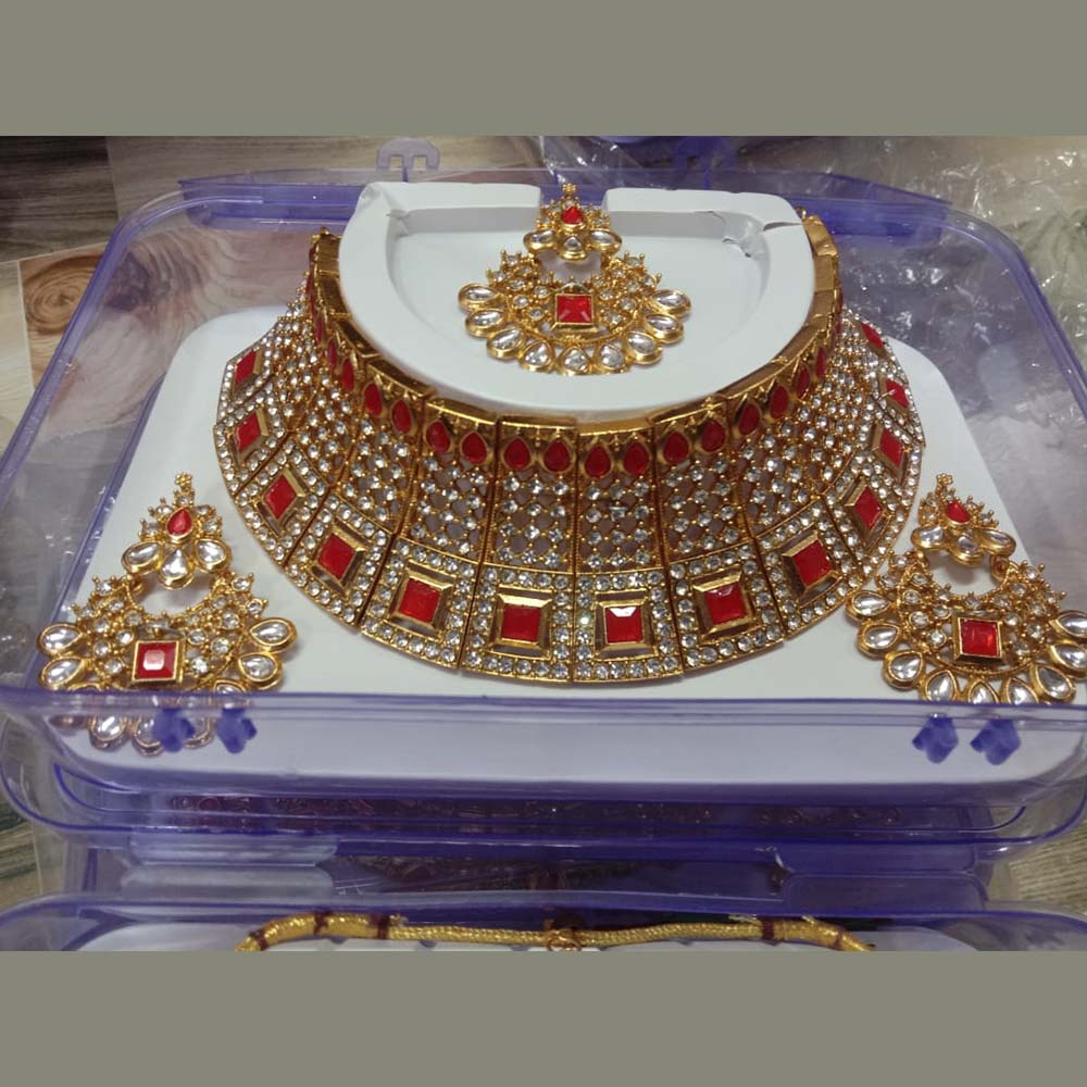 Neetu Art Gold Plated Kundan Stone Choker Necklace Set With Maang tikka