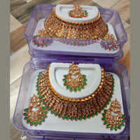 Neetu Art Gold Plated Kundan Stone Choker Necklace Set With Maang tikka