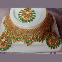 Neetu Art Gold Plated Austrian Stone Choker Necklace Set With Maangtikka