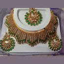 Neetu Art Gold Plated Austrian Stone Choker Necklace Set With Maangtikka