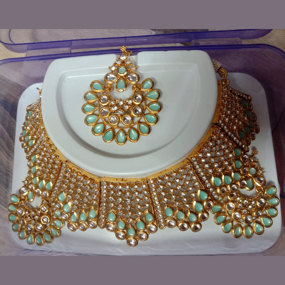 Neetu Art Gold Plated Austrian Stone Choker Necklace Set With Maangtikka