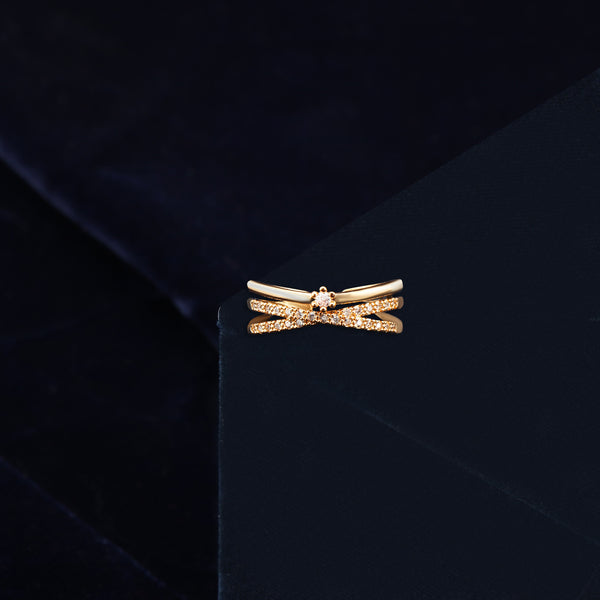 Nipura Golden Zircon Criscross Cuff-ring