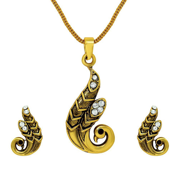 Mahi Antique Finished Gold Plated Peacock Pendant Set For Women