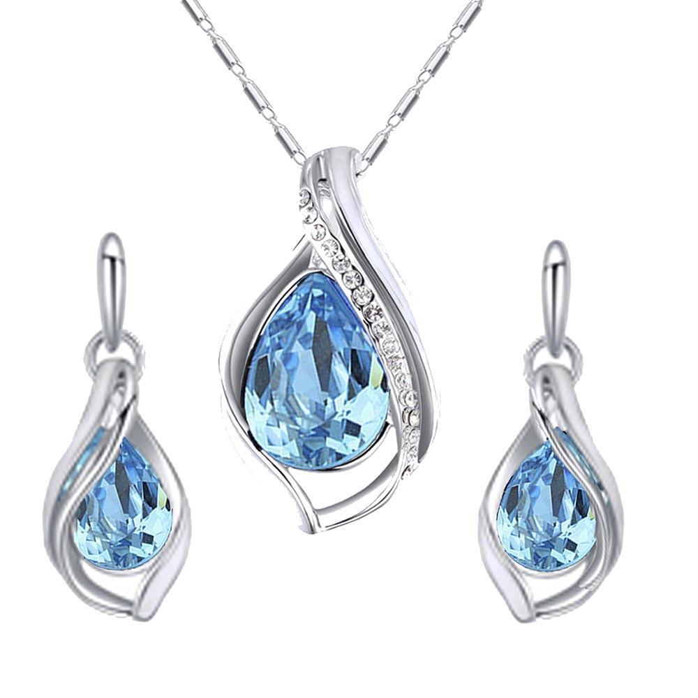 Mahi Waterdrop Aqua Blue Pendant Set