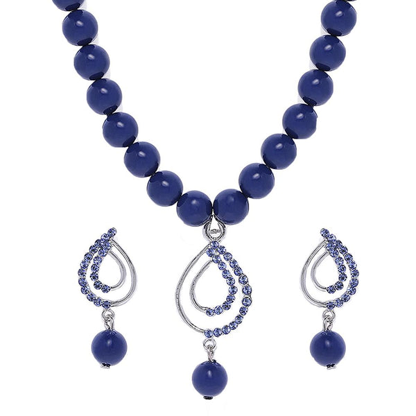 Mahi Valentine Gift Blue Crystals and Artificial Pearls Paisley Necklace Set for Women (NL1103769RBlu)