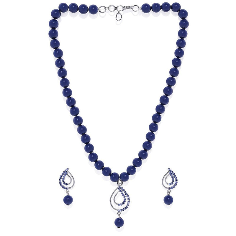 Mahi Valentine Gift Blue Crystals and Artificial Pearls Paisley Necklace Set for Women (NL1103769RBlu)