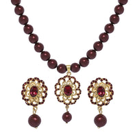 Mahi Valentine Gift Marron Crystals and Artificial Pearls Floral Necklace Stet for Women (NL1103770GMar)