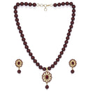 Mahi Valentine Gift Marron Crystals and Artificial Pearls Floral Necklace Stet for Women (NL1103770GMar)