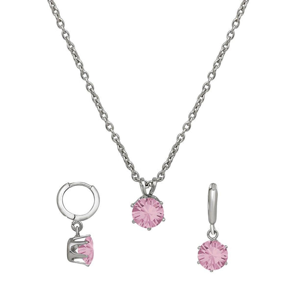 Mahi Solitaire Pink Round Crystal Pendant Set for Women (NL1103773RPin)