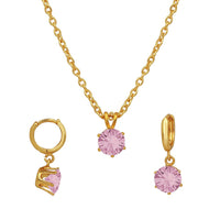 Mahi Solitaire Pink Round Crystal Pendant Set for Women (NL1103776GPin)